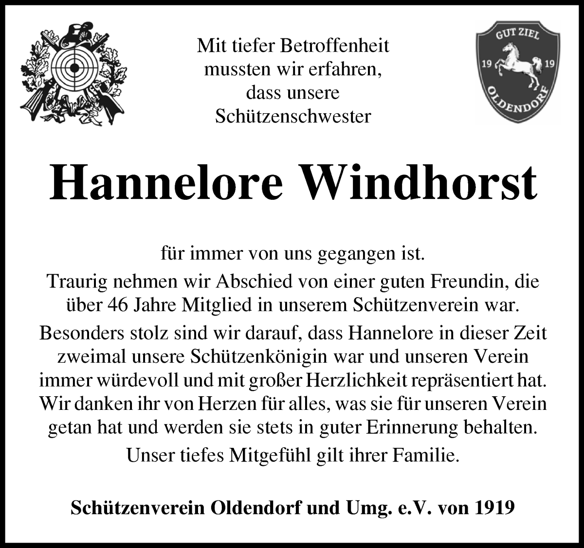 Traueranzeige von Hannelore Windhorst von Osterholzer Kreisblatt
