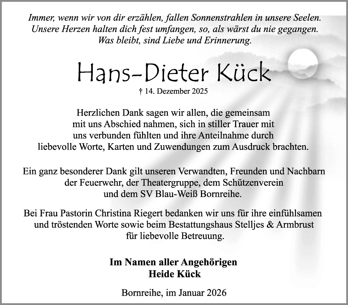 Traueranzeige von Hans-Dieter Kück von Osterholzer Kreisblatt