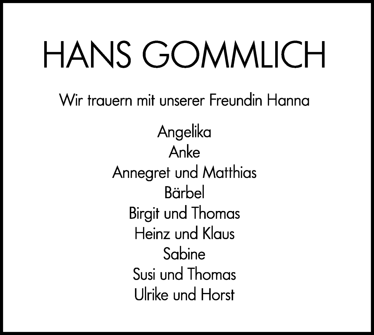 Traueranzeige von Hans Gommlich von WESER-KURIER