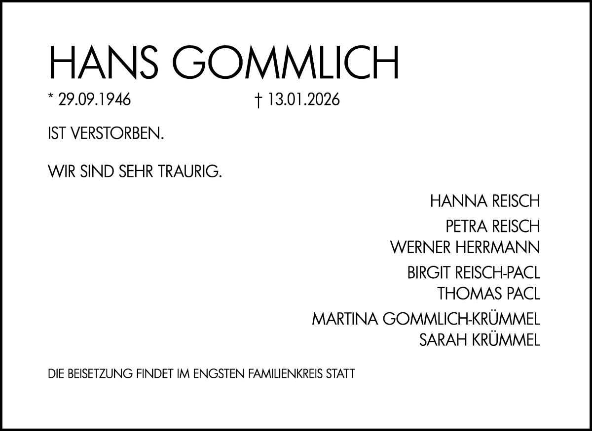 Traueranzeige von Hans Gommlich von WESER-KURIER