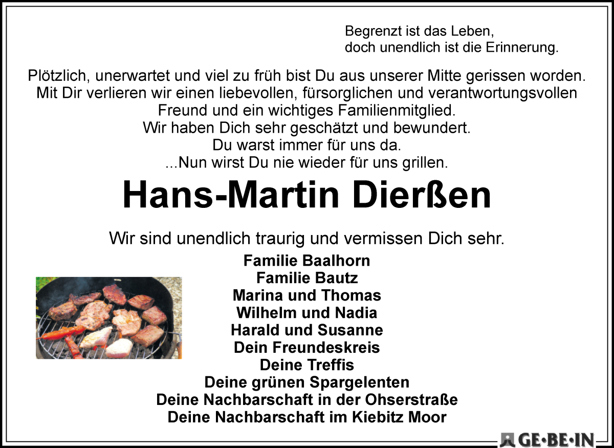  Traueranzeige für Hans-Martin Dierßen vom 10.01.2026 aus WESER-KURIER