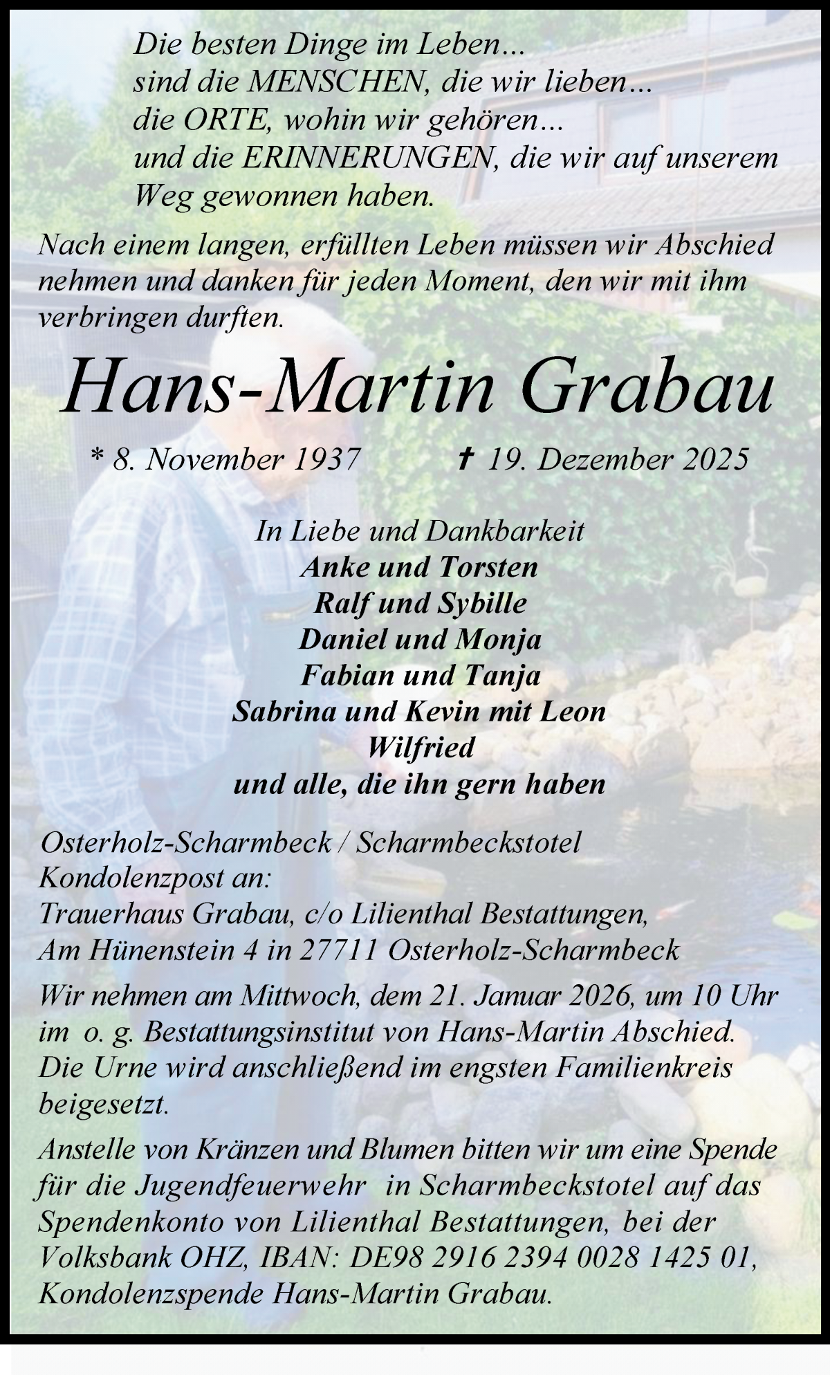 Traueranzeige von Hans-Martin Grabau von WESER-KURIER