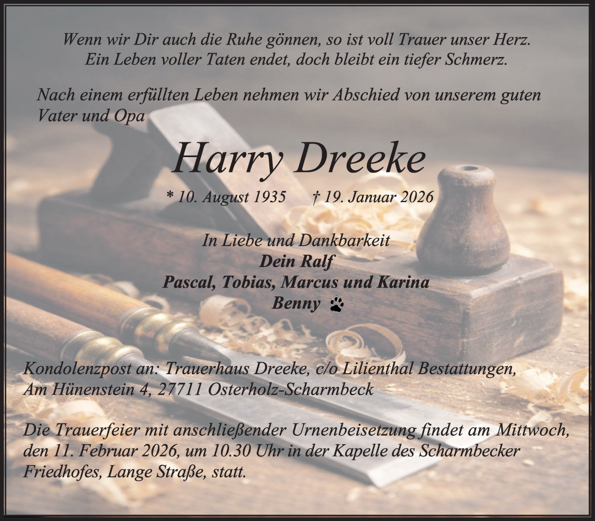 Traueranzeige von Harry Dreeke von Osterholzer Kreisblatt
