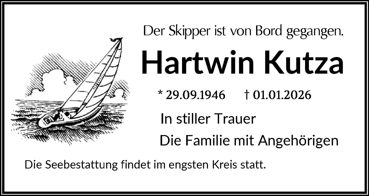 Traueranzeige von Hartwin Kutza von Die Norddeutsche