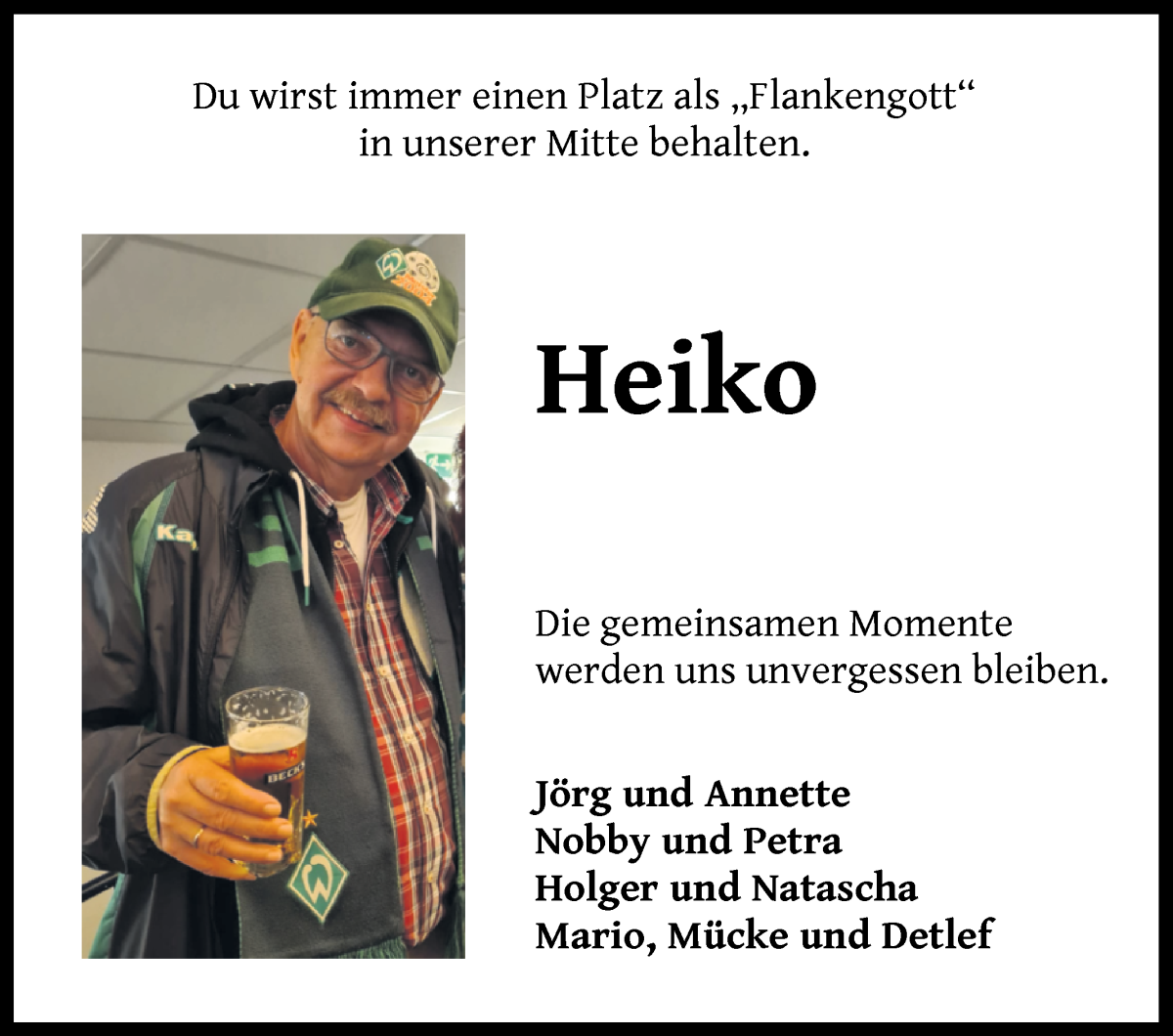 Traueranzeige von Heiko Blendermann von WESER-KURIER