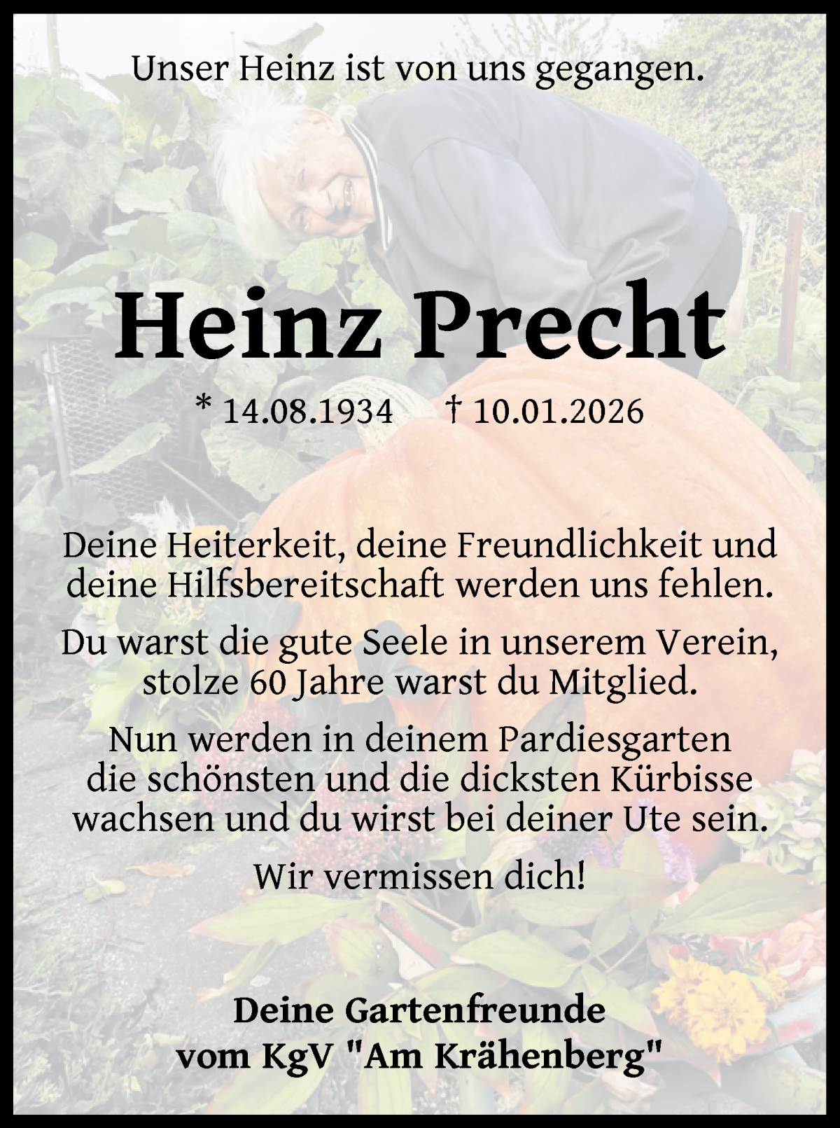 Traueranzeige von Heinz Precht von WESER-KURIER