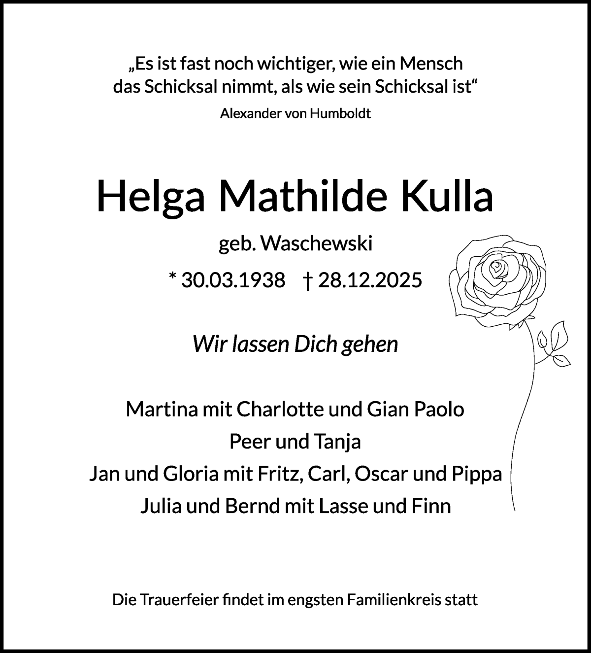 Traueranzeige von Helga Mathilde Kulla von WESER-KURIER