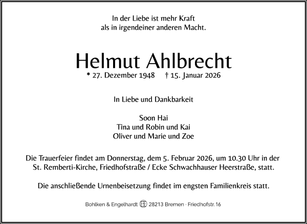 Traueranzeige von Helmut Ahlbrecht von WESER-KURIER