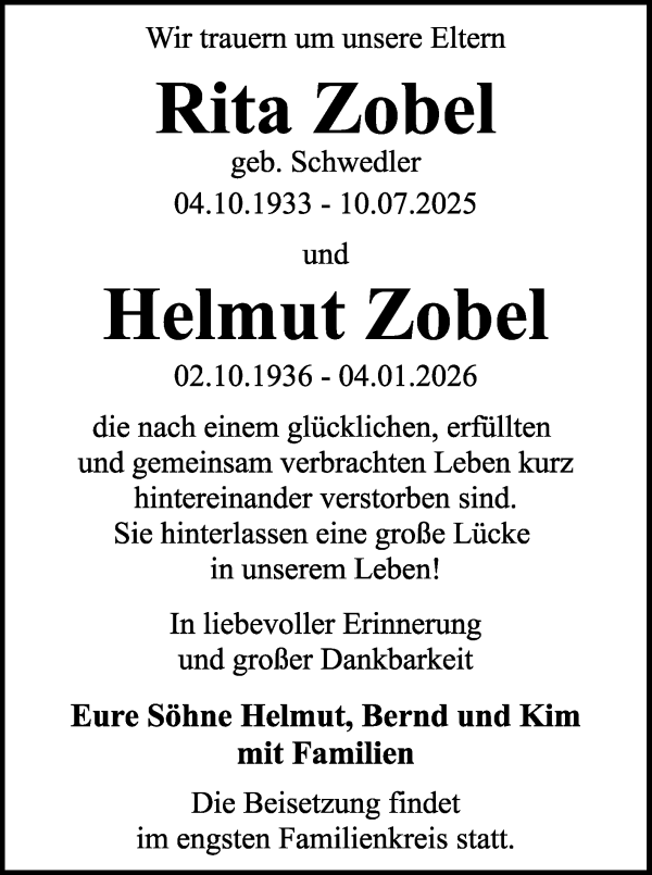 Traueranzeige von Helmut Zobel von WESER-KURIER