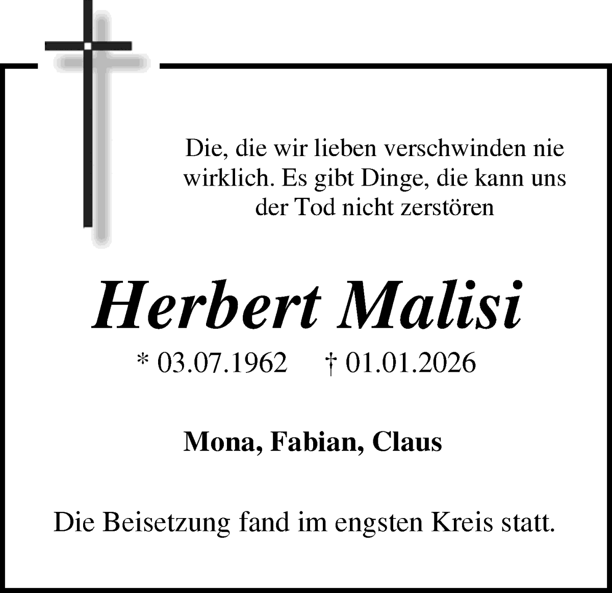 Traueranzeige von Herbert Malisi von WESER-KURIER