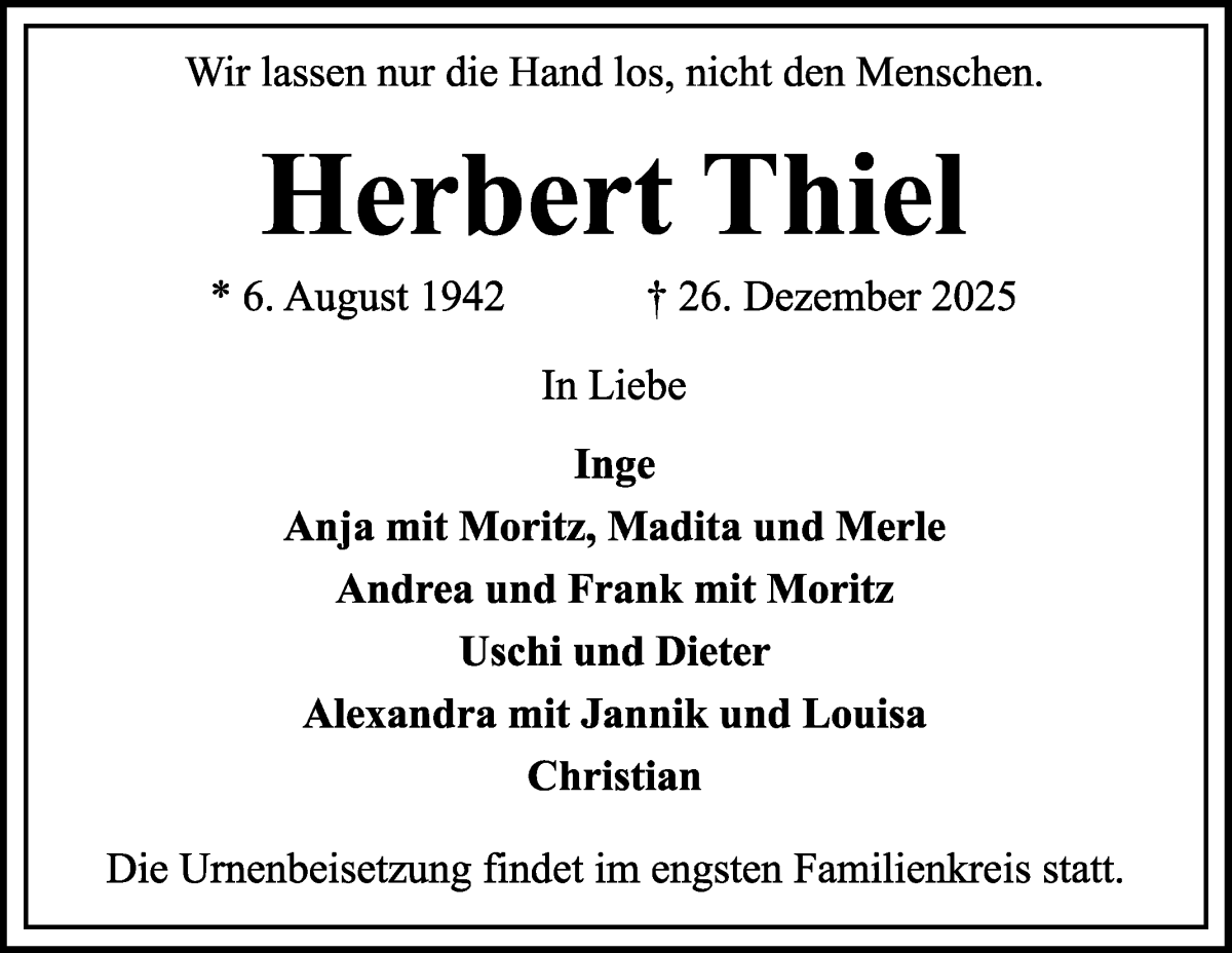 Traueranzeige von Herbert Thiel von WESER-KURIER
