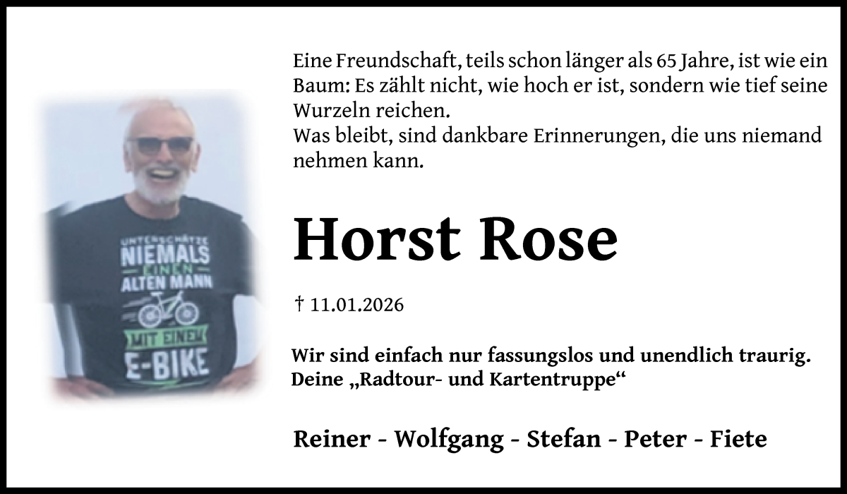 Traueranzeige von Horst Rose von Die Norddeutsche