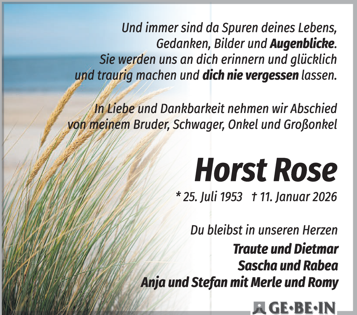Traueranzeige von Horst Rose von WESER-KURIER