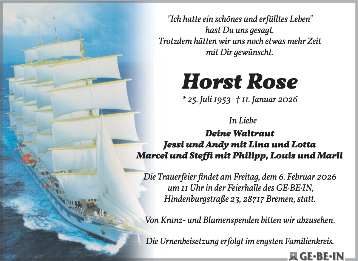 Traueranzeige von Horst Rose von WESER-KURIER