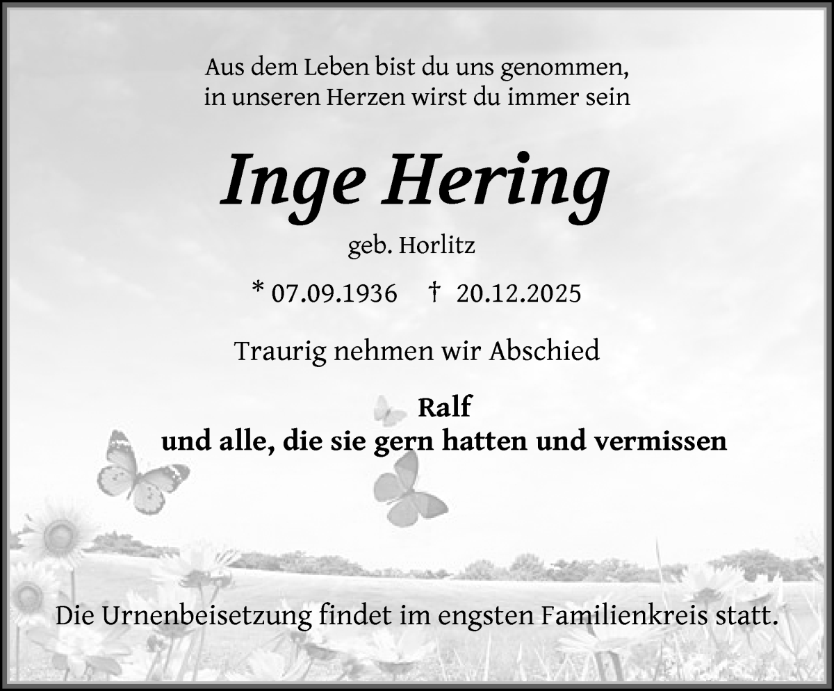 Traueranzeige von Inge Hering von WESER-KURIER