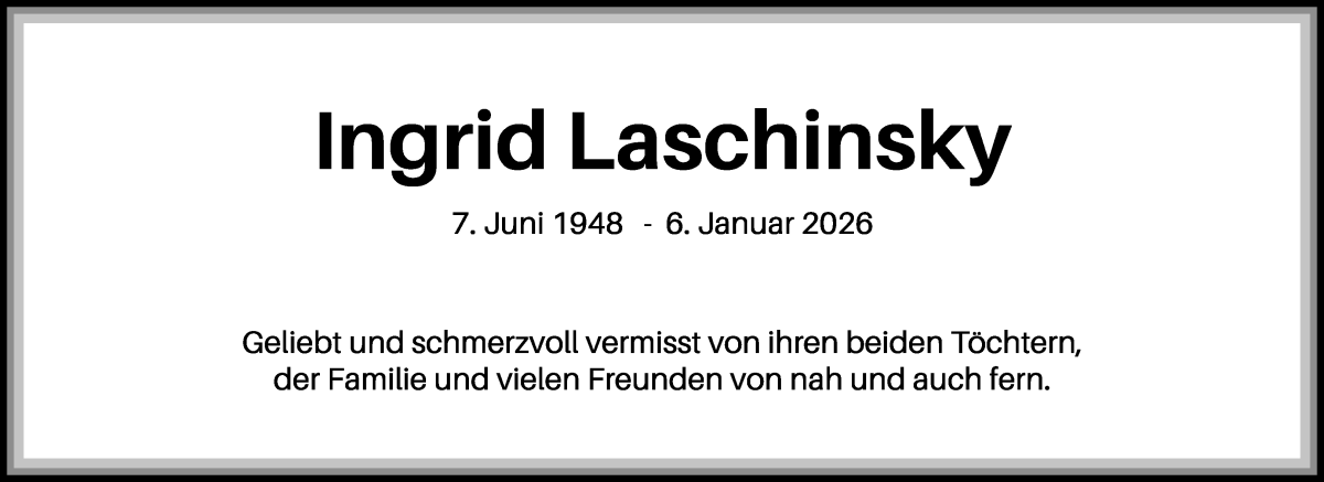  Traueranzeige für Ingrid Laschinsky vom 17.01.2026 aus WESER-KURIER