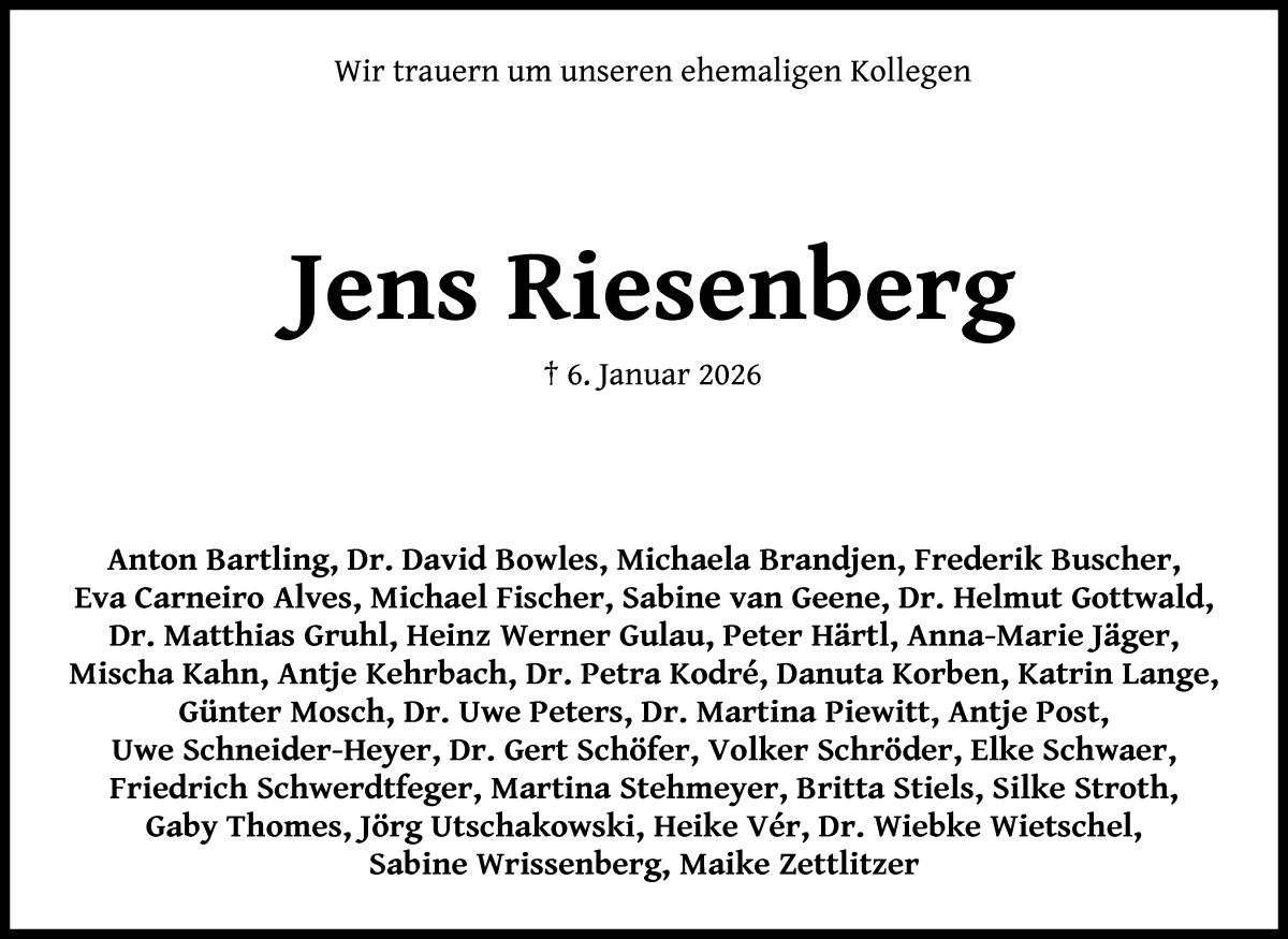 Traueranzeige von Jens Riesenberg von WESER-KURIER
