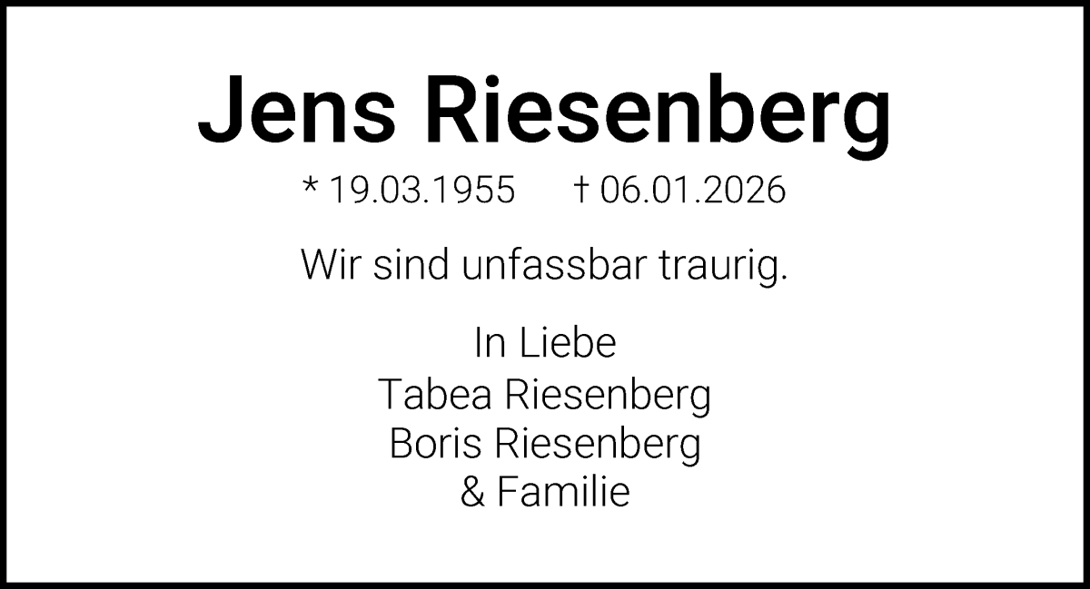 Traueranzeige von Jens Riesenberg von WESER-KURIER