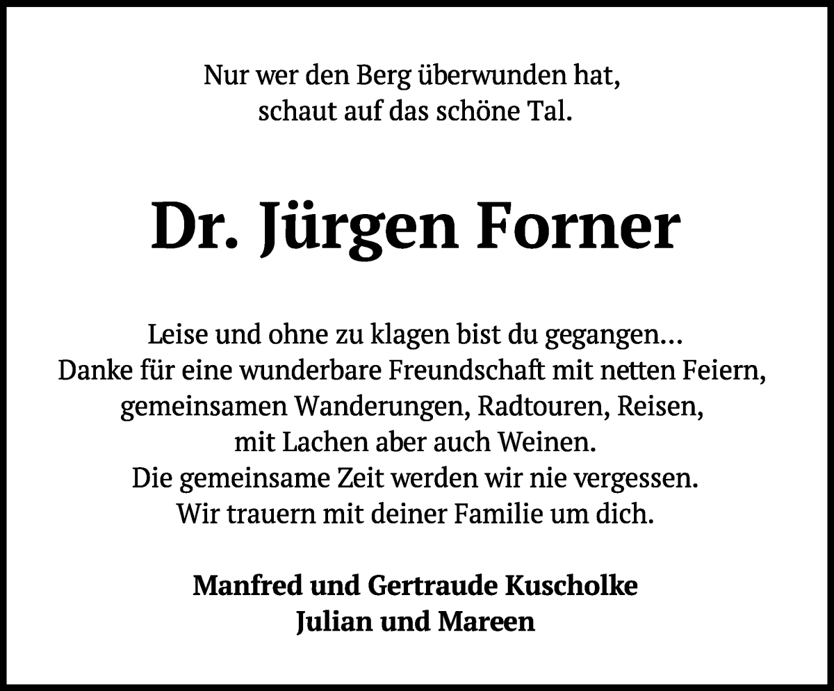 Traueranzeige von Jürgen Forner von Achimer Kurier/Verdener Nachrichten