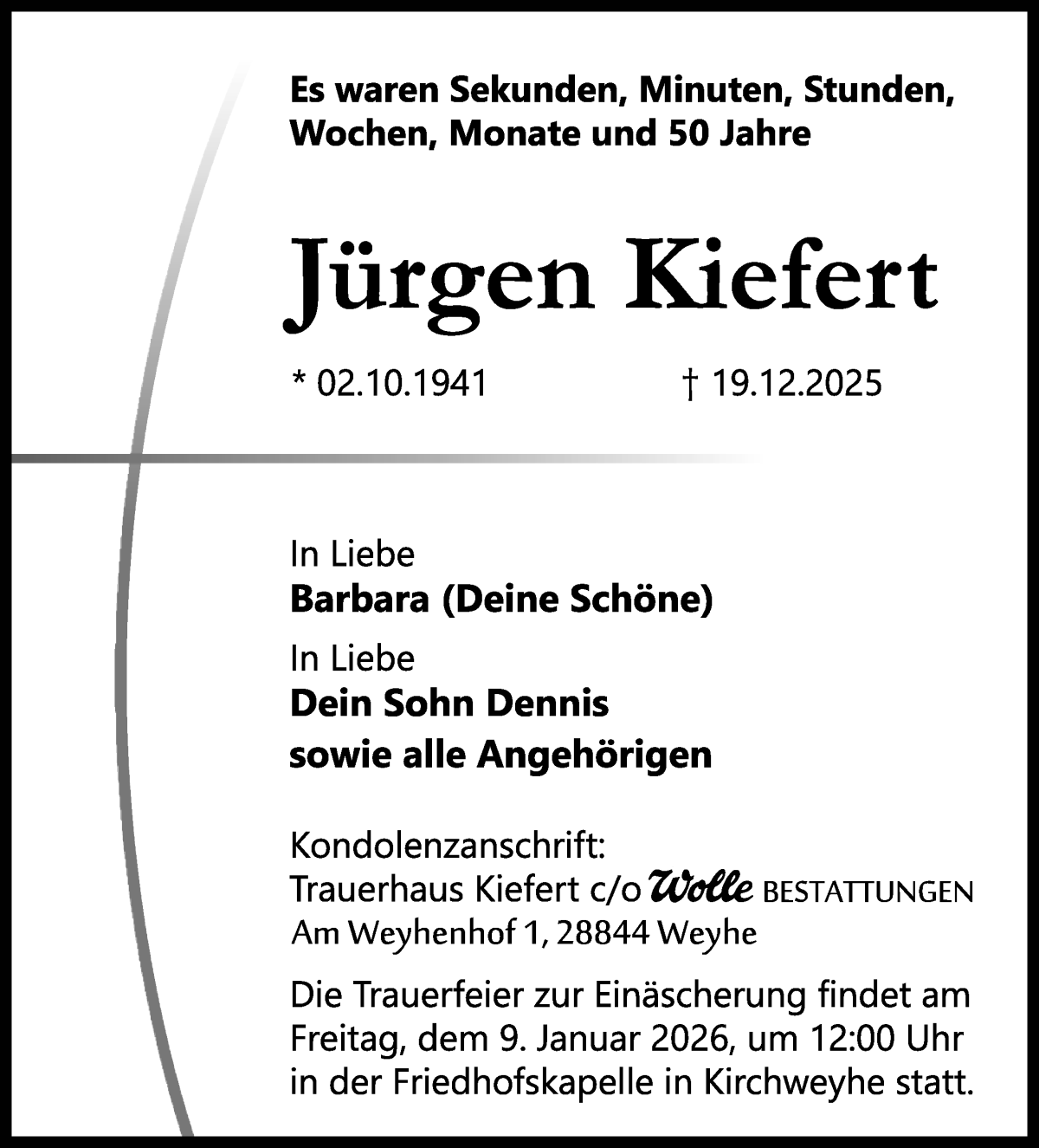 Traueranzeige von Jürgen Kiefert von WESER-KURIER