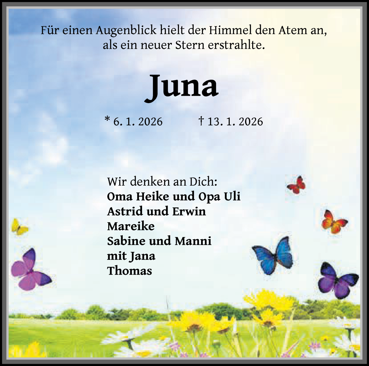 Traueranzeige von Juna Schauer von Die Norddeutsche