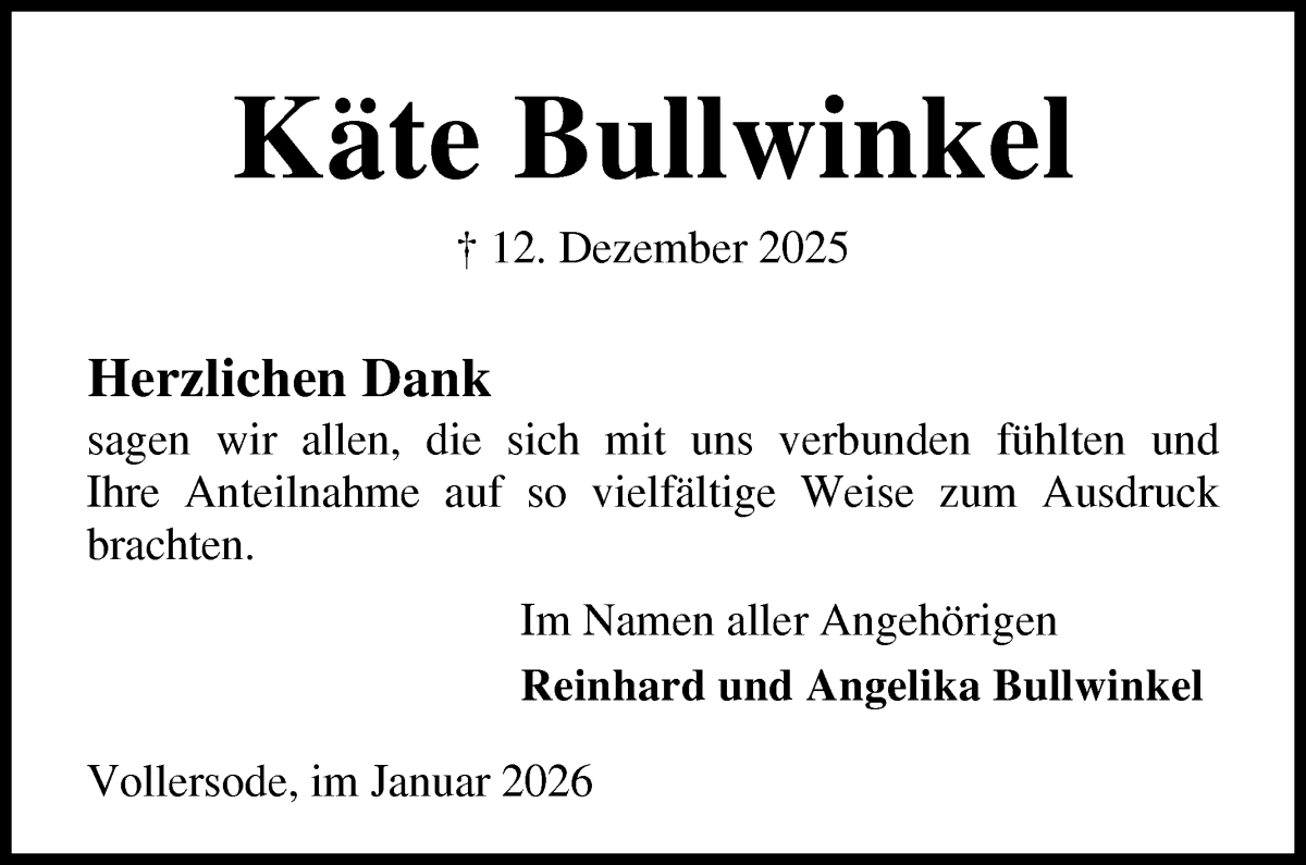 Traueranzeige von Käte Bullwinkel von Osterholzer Kreisblatt