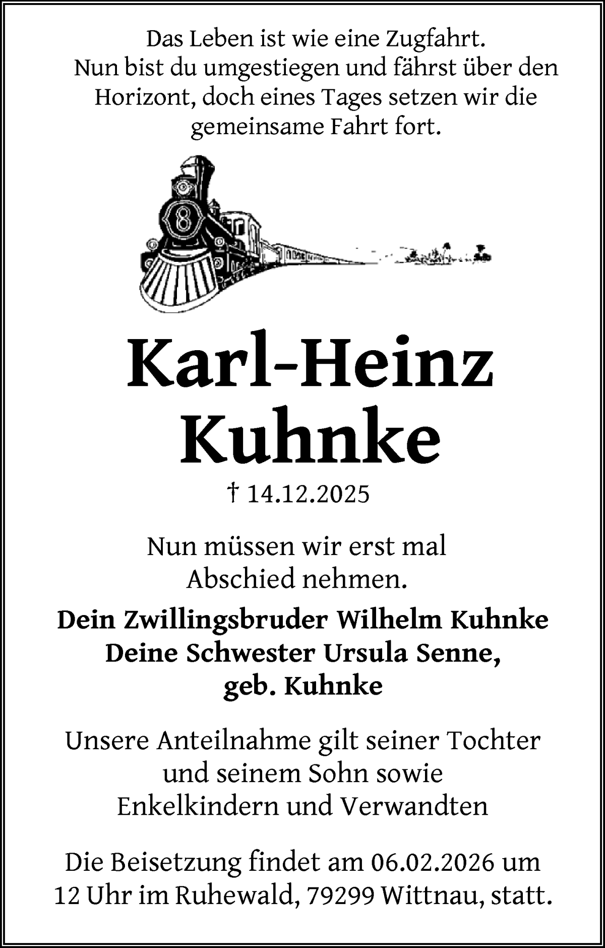 Traueranzeige von Karl-Heinz Kuhnke von WESER-KURIER