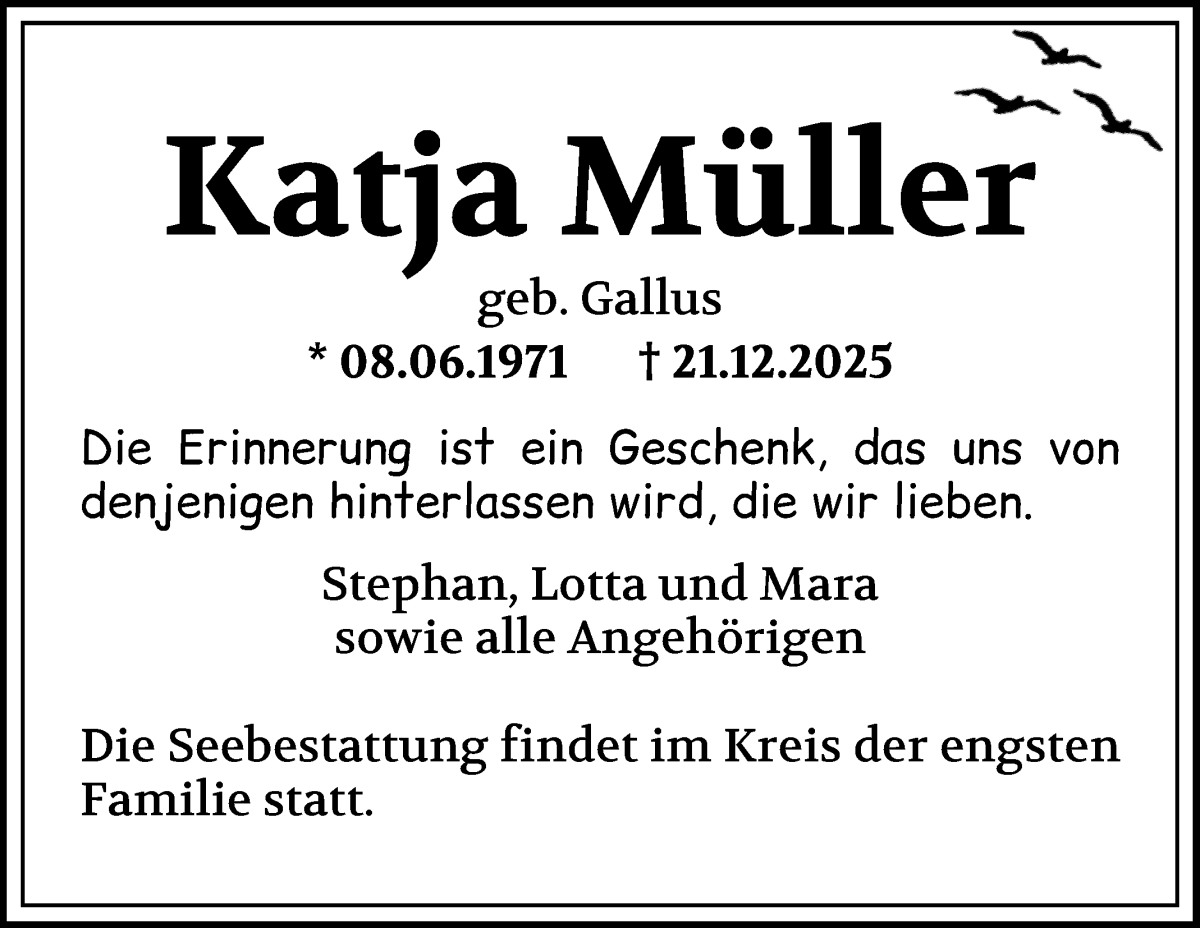 Traueranzeige von Katja Müller von WESER-KURIER