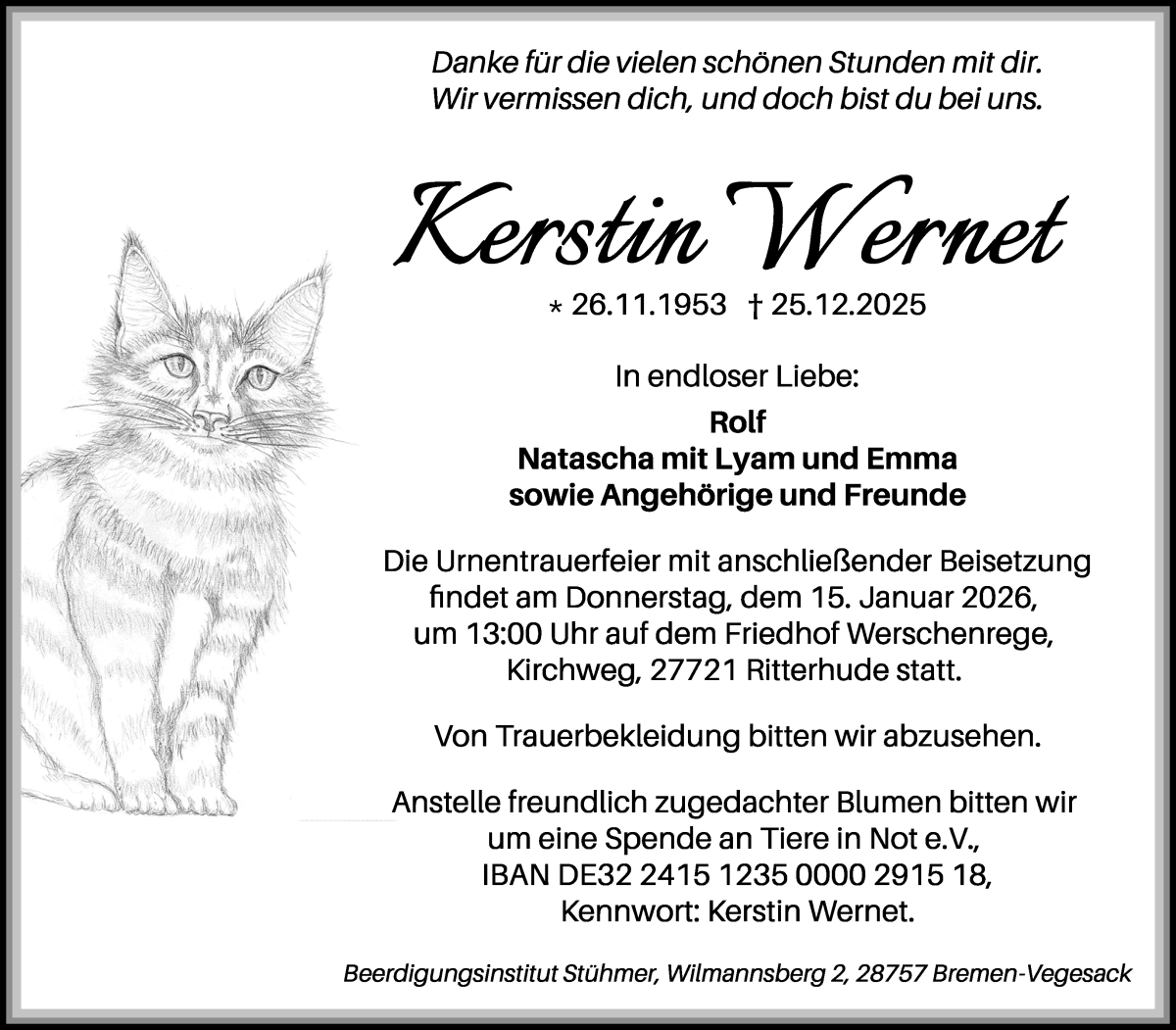 Traueranzeige von Kerstin Wernet von Osterholzer Kreisblatt
