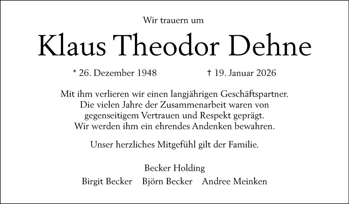 Traueranzeige von Klaus Theodor Dehne von WESER-KURIER
