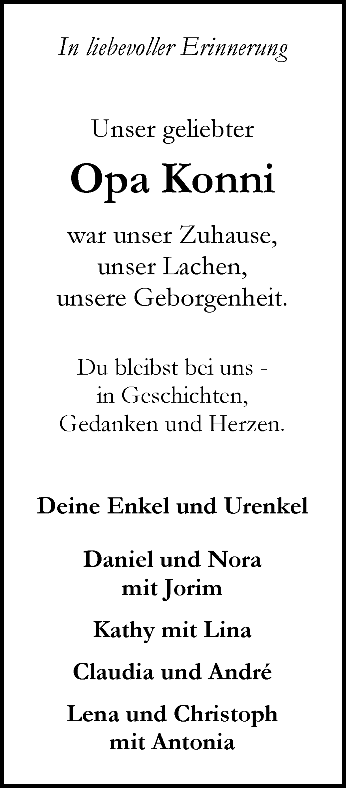 Traueranzeige von Konni Wagschal von WESER-KURIER