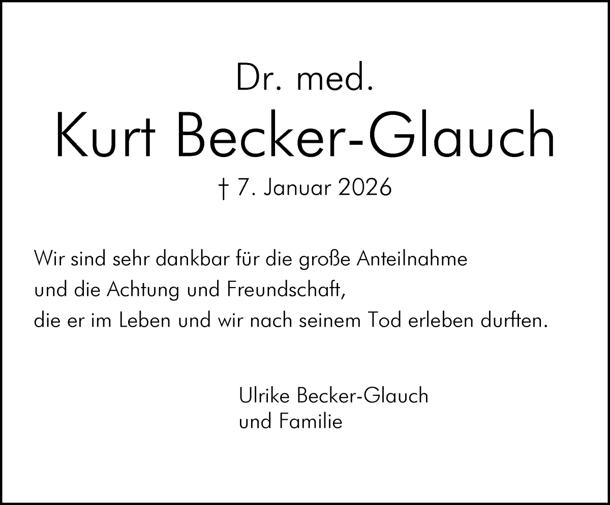Traueranzeige von Kurt Becker-Glauch von WESER-KURIER