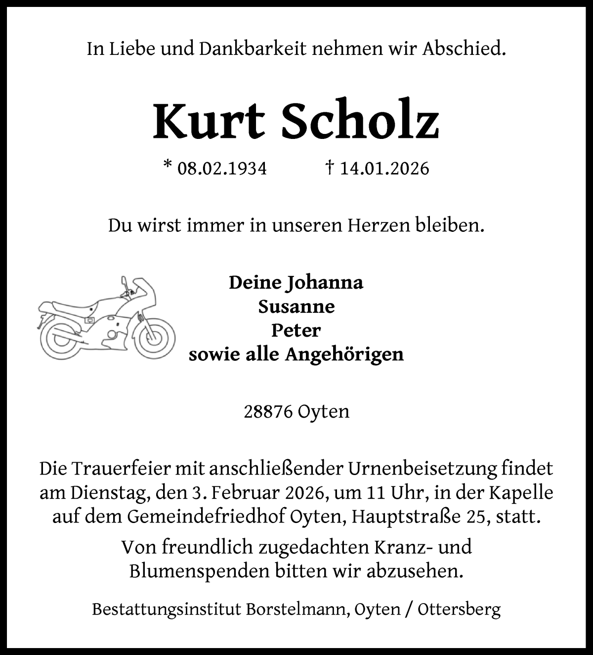 Traueranzeige von Kurt Scholz von WESER-KURIER