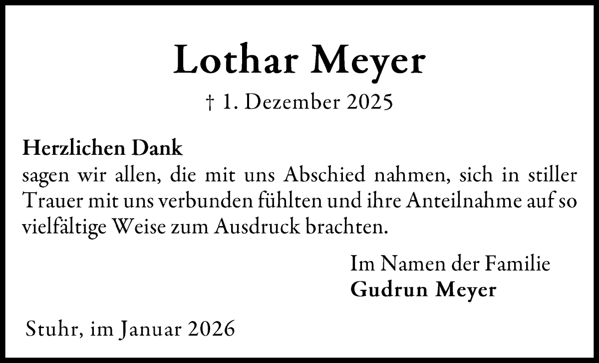 Traueranzeige von Lothar Meyer von WESER-KURIER
