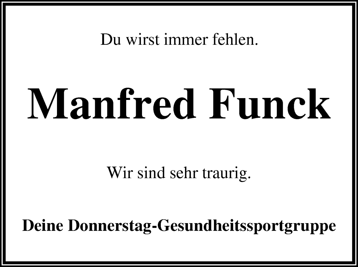Traueranzeige von Manfred Funck von WESER-KURIER