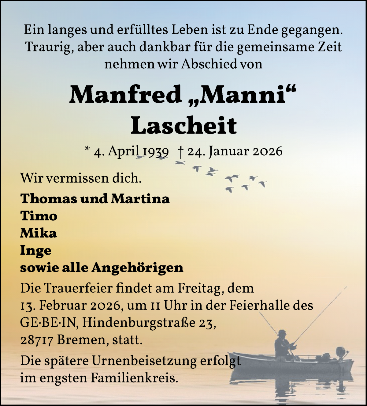 Traueranzeige von Manfred Lascheit von Osterholzer Kreisblatt
