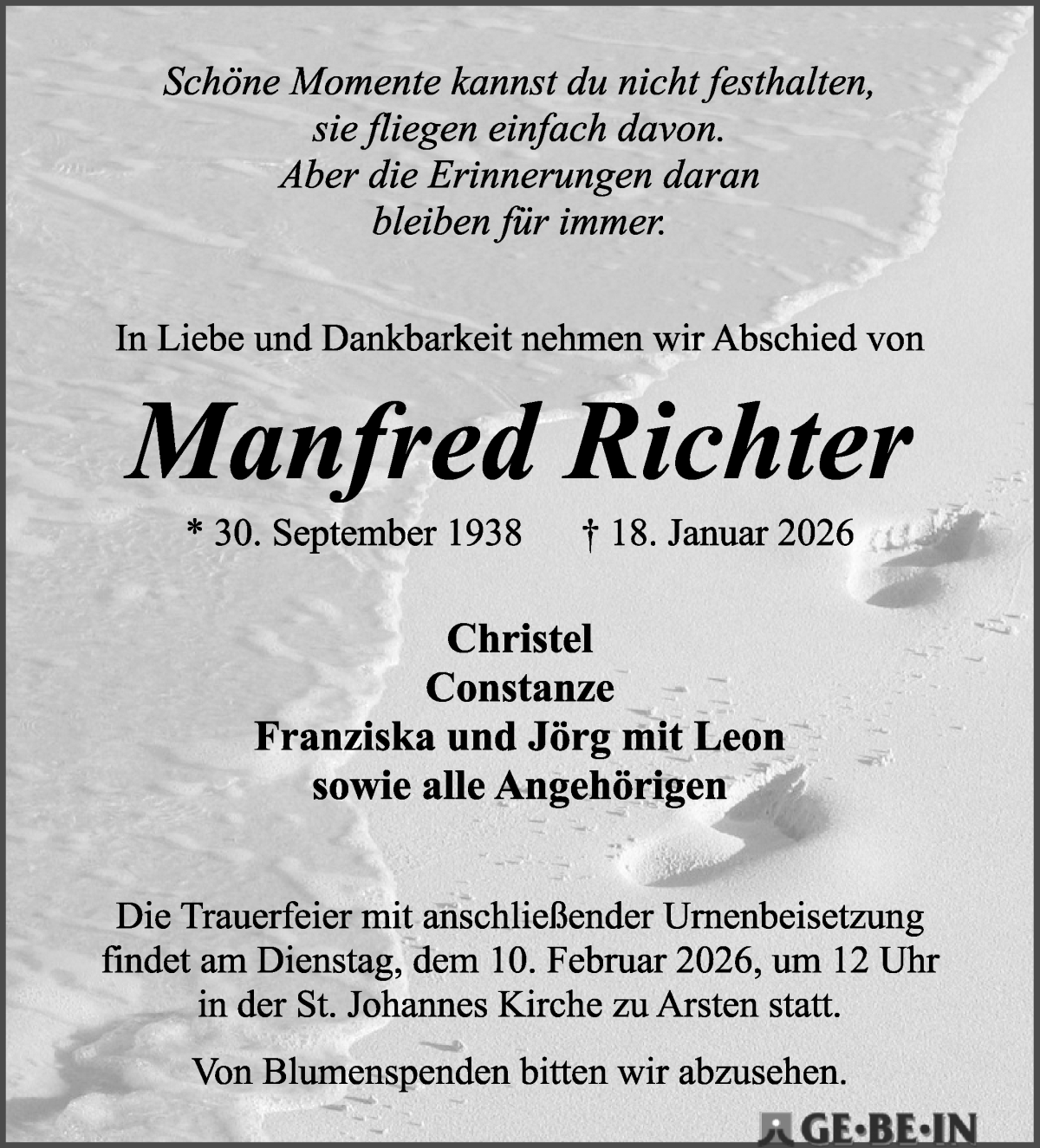 Traueranzeige von Manfred Richter von WESER-KURIER