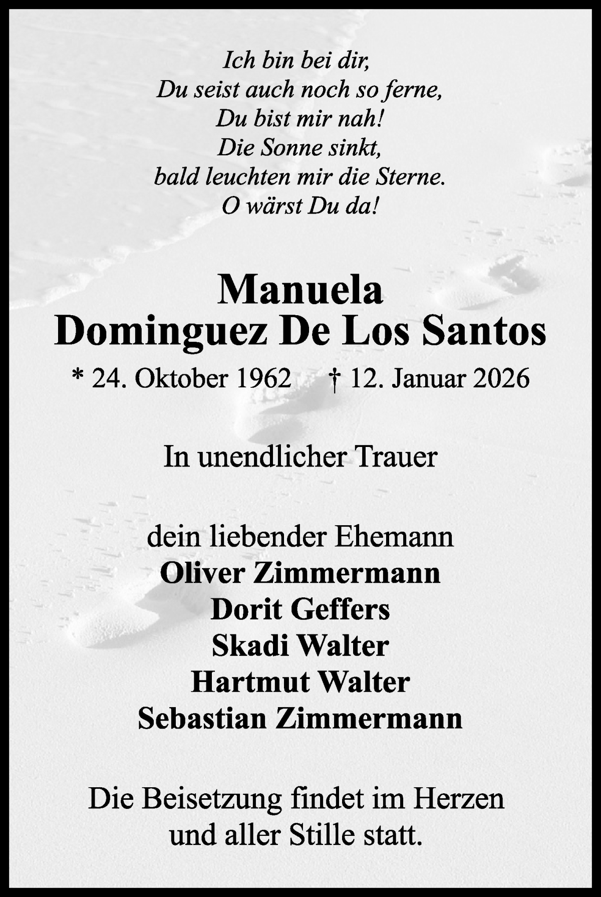 Traueranzeige von Manuela Dominguez De Los Santos von WESER-KURIER