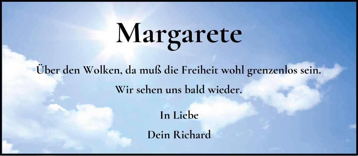 Traueranzeige von Margarete Rohdenburg von Wuemme Zeitung