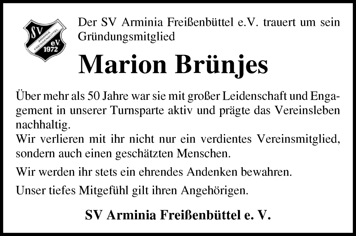 Traueranzeige von Marion Brünjes von Osterholzer Kreisblatt