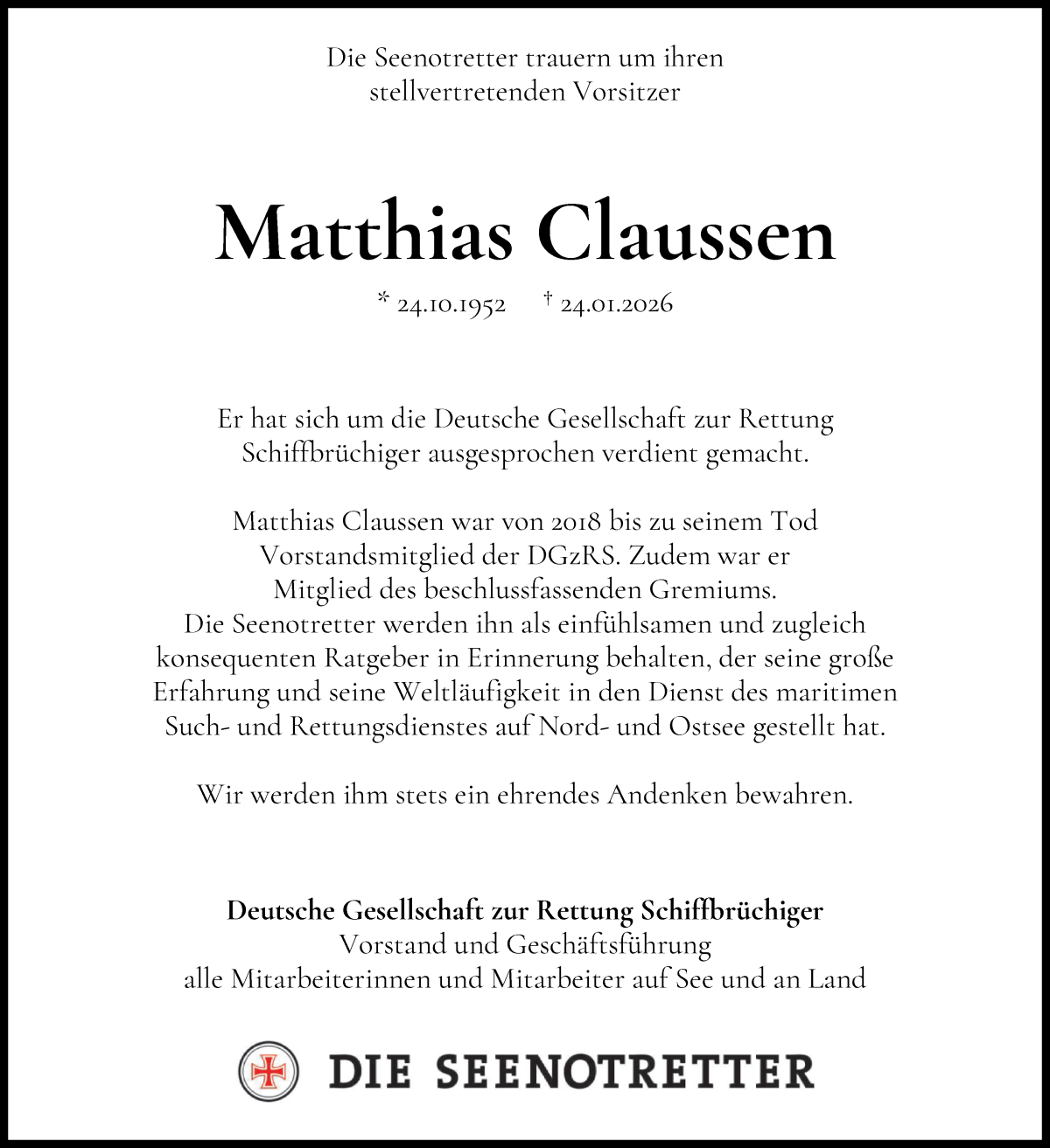 Traueranzeige von Matthias Claussen von WESER-KURIER