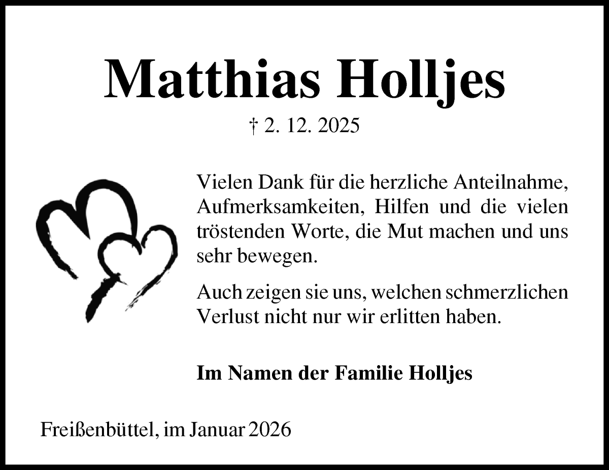 Traueranzeige von Matthias Holljes von Osterholzer Kreisblatt