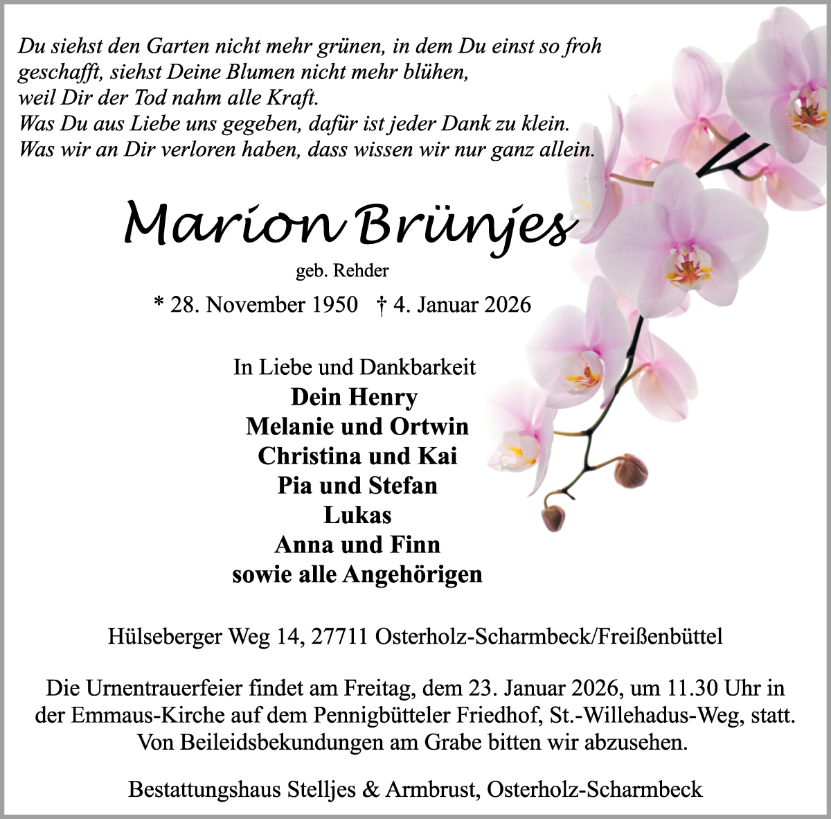 Traueranzeige von Max Brünjes von Osterholzer Kreisblatt