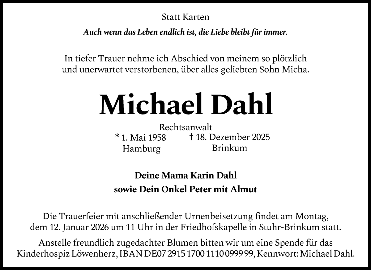 Traueranzeige von Michael Dahl von WESER-KURIER