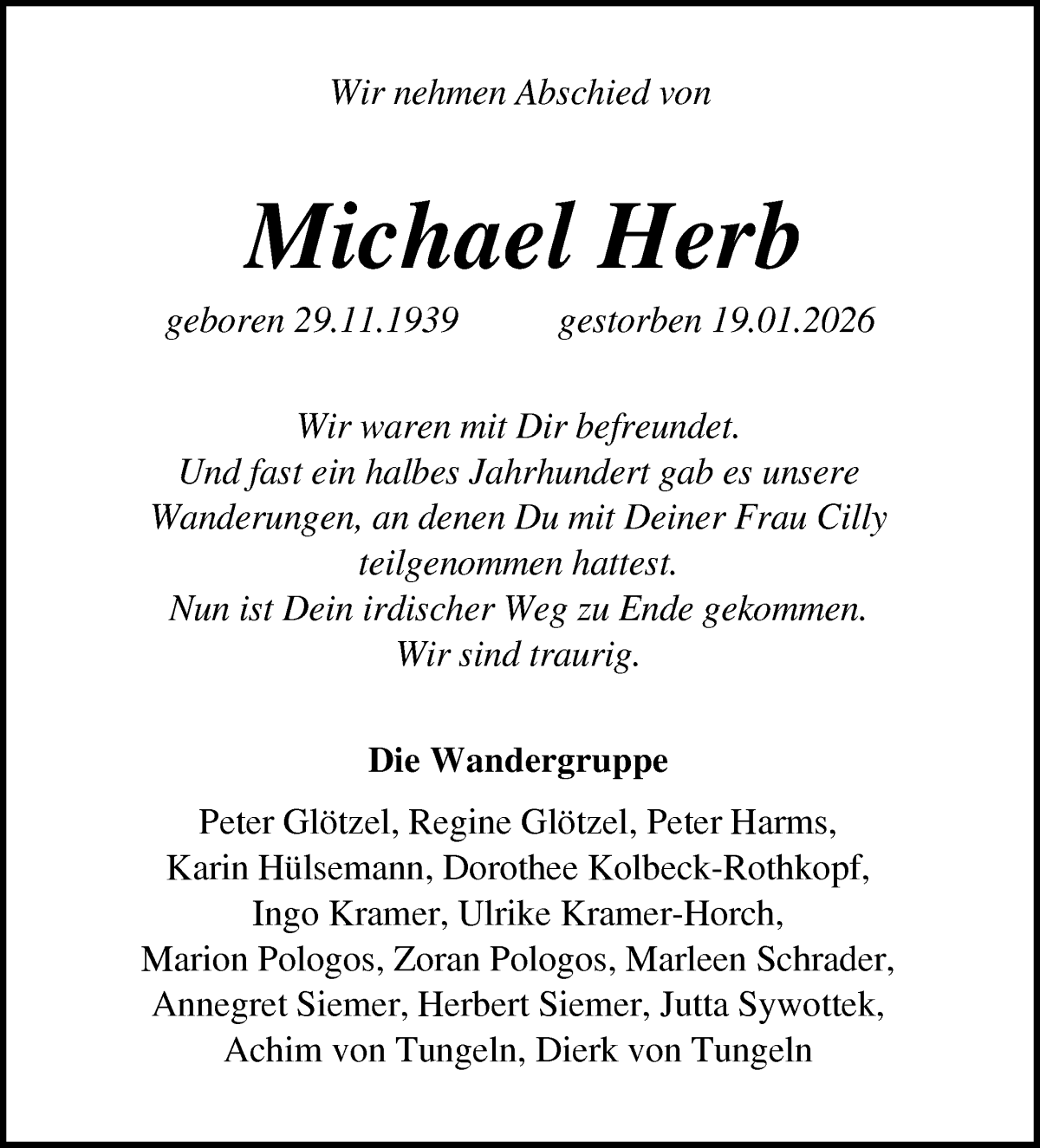 Traueranzeige von Michael Herb von WESER-KURIER