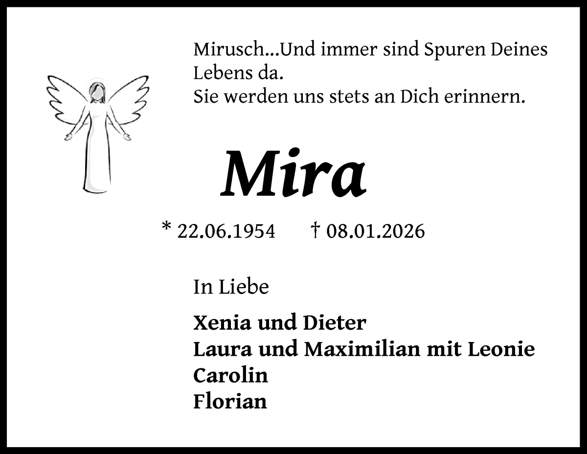Traueranzeige von Mira  von WESER-KURIER