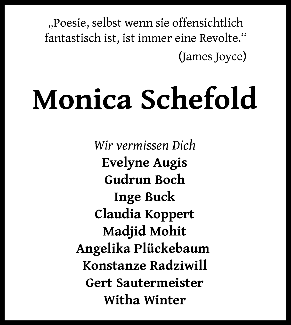 Traueranzeige von Monica Schefold von WESER-KURIER