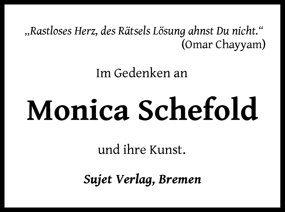 Traueranzeige von Monica Schefold von WESER-KURIER