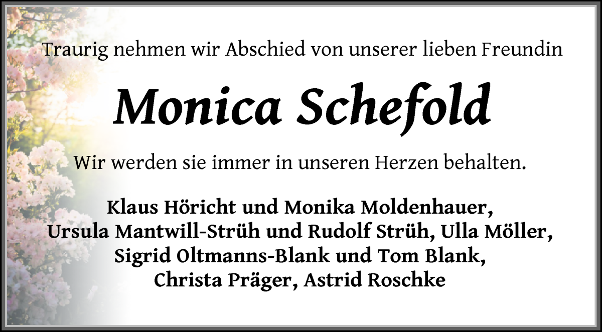 Traueranzeige von Monica Schefold von WESER-KURIER