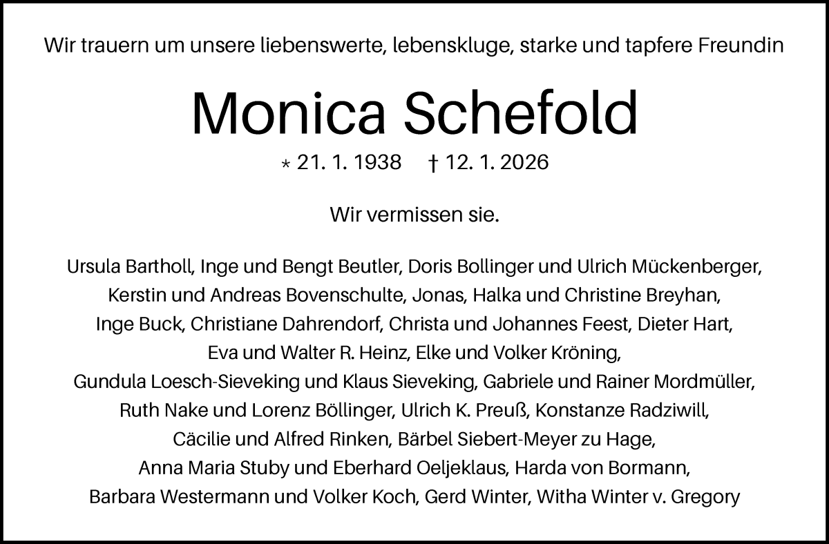 Traueranzeige von Monica Schefold von WESER-KURIER